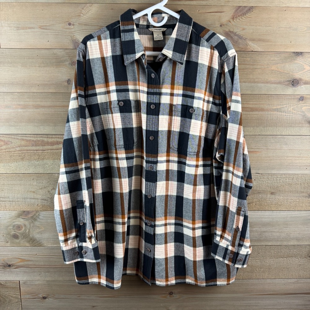 Duluth Trading Womens Shirt Free Swingin‎ Flannel Tunic Button Preppy Cotton 2X